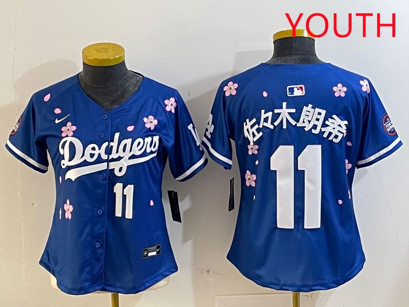 Youth Los Angeles Dodgers #11 R.Sasaki Blue Sakura Edition 2025 Nike MLB Jersey style 4->youth mlb jersey->Youth Jersey